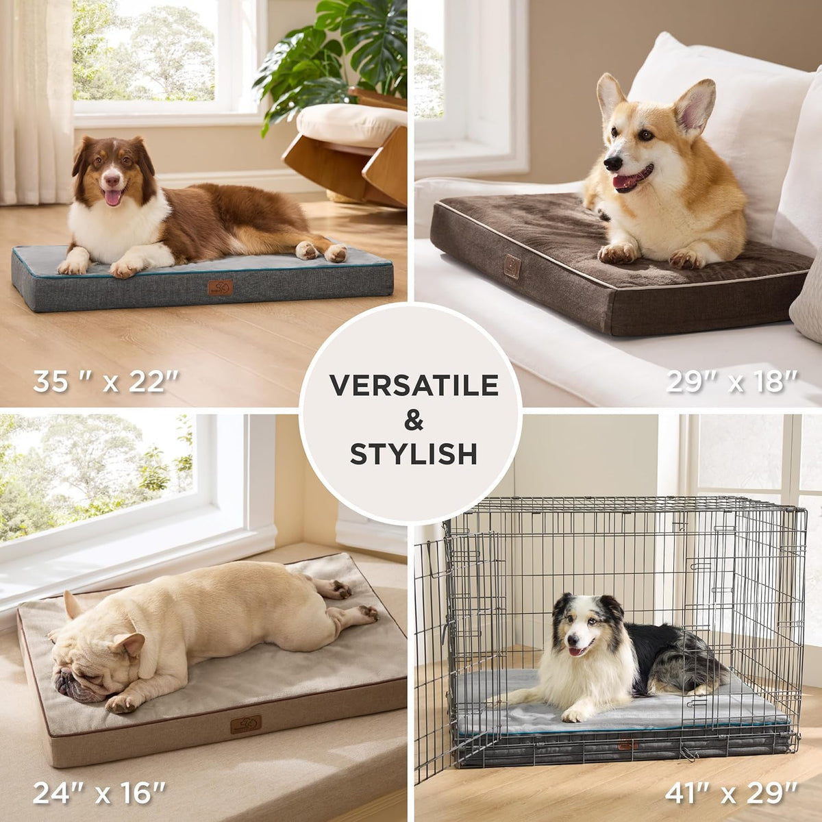 Memory Foam Dog Beds Large Sized Dog, Orthopedic Crate Pads, 35x22