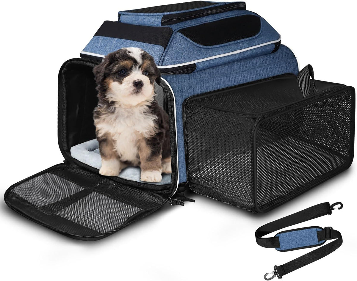 Top and Side Expandable Small Pet Carrier Airline Approved, Blue