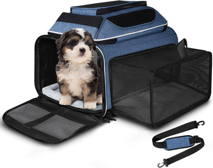 Top and Side Expandable Small Pet Carrier Airline Approved, Blue
