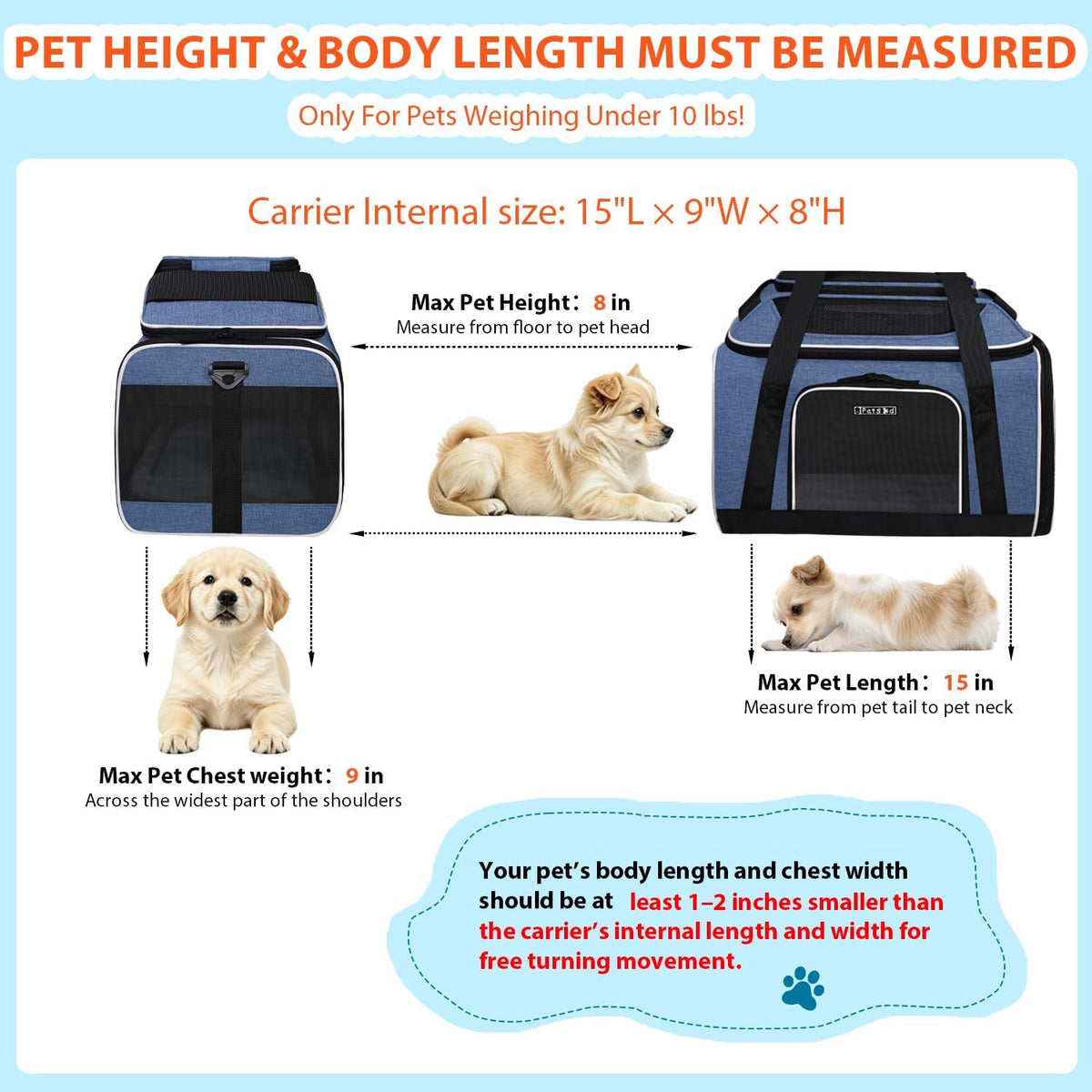 Top and Side Expandable Small Pet Carrier Airline Approved, Blue