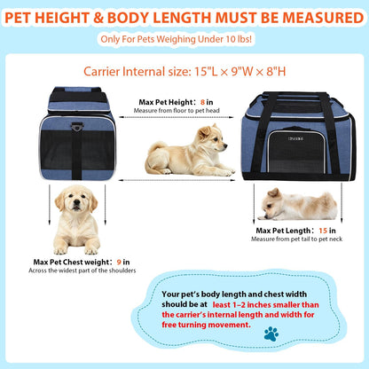 Top and Side Expandable Small Pet Carrier Airline Approved, Blue