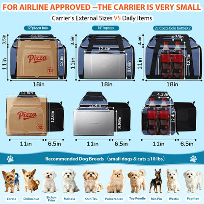 Top and Side Expandable Small Pet Carrier Airline Approved, Blue