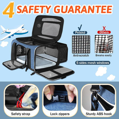 Top and Side Expandable Small Pet Carrier Airline Approved, Blue