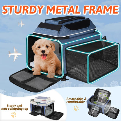 Top and Side Expandable Small Pet Carrier Airline Approved, Blue