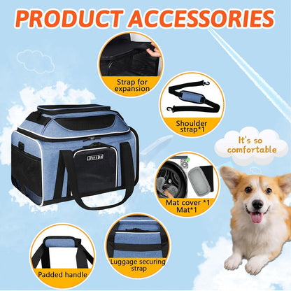 Top and Side Expandable Small Pet Carrier Airline Approved, Blue
