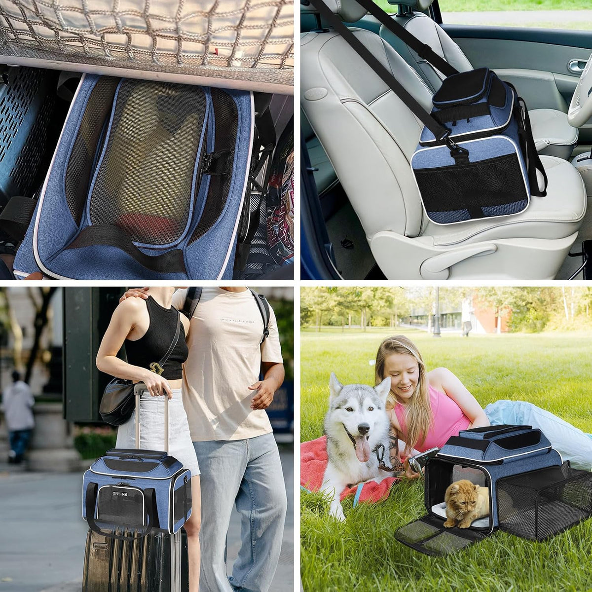 Top and Side Expandable Small Pet Carrier Airline Approved, Blue