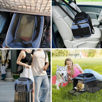 Top and Side Expandable Small Pet Carrier Airline Approved, Blue
