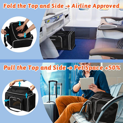 Top and Side Expandable Small Pet Carrier Airline Approved, Blue
