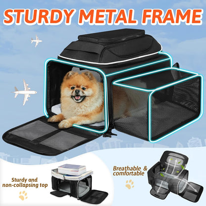 Top and Side Expandable Small Pet Carrier Airline Approved, Blue