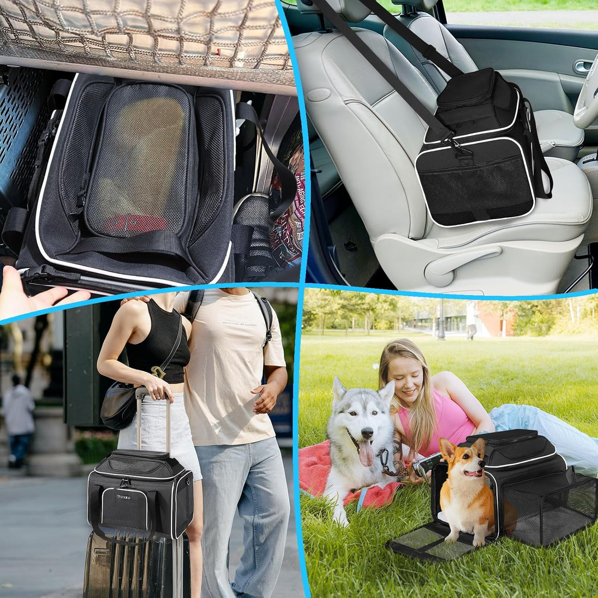 Top and Side Expandable Small Pet Carrier Airline Approved, Blue
