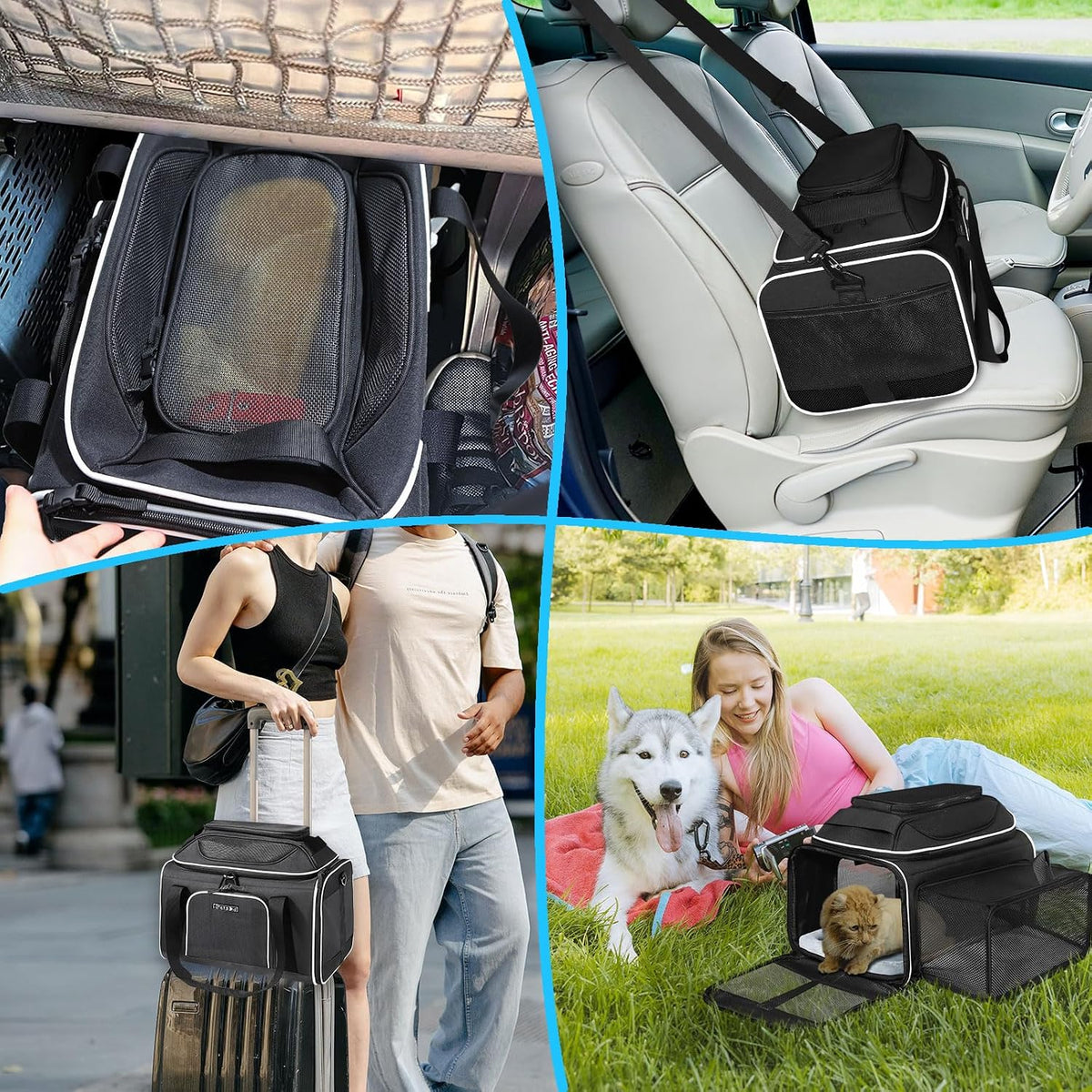 Top and Side Expandable Small Pet Carrier Airline Approved, Blue