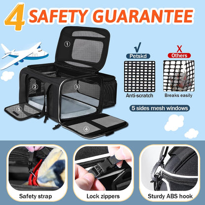 Top and Side Expandable Small Pet Carrier Airline Approved, Blue