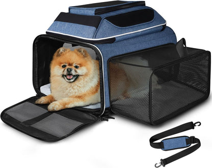 Top and Side Expandable Small Pet Carrier Airline Approved, Blue