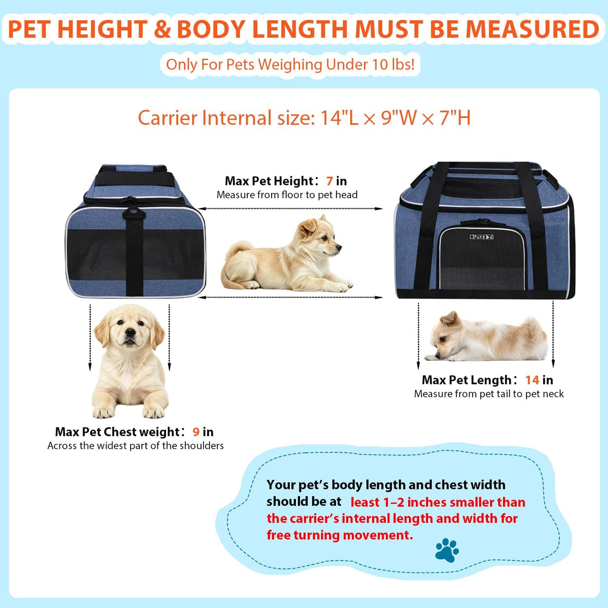 Top and Side Expandable Small Pet Carrier Airline Approved, Blue