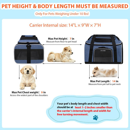 Top and Side Expandable Small Pet Carrier Airline Approved, Blue