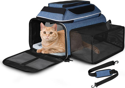 Top and Side Expandable Small Pet Carrier Airline Approved, Blue