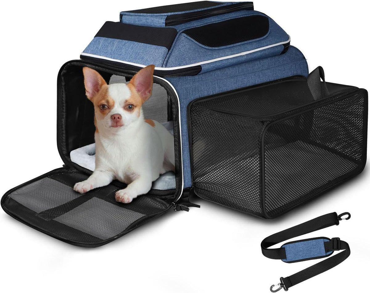 Top and Side Expandable Small Pet Carrier Airline Approved, Blue