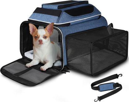 Top and Side Expandable Small Pet Carrier Airline Approved, Blue