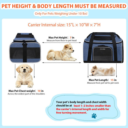 Top and Side Expandable Small Pet Carrier Airline Approved, Blue
