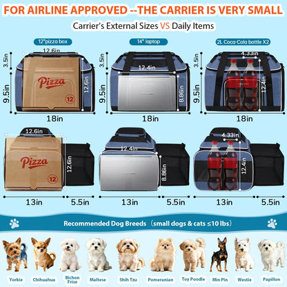 Top and Side Expandable Small Pet Carrier Airline Approved, Blue