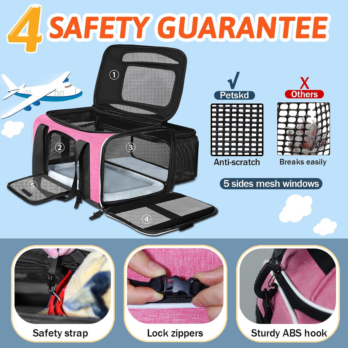Top and Side Expandable Small Pet Carrier Airline Approved, Blue