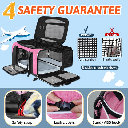 Top and Side Expandable Small Pet Carrier Airline Approved, Blue