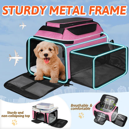 Top and Side Expandable Small Pet Carrier Airline Approved, Blue