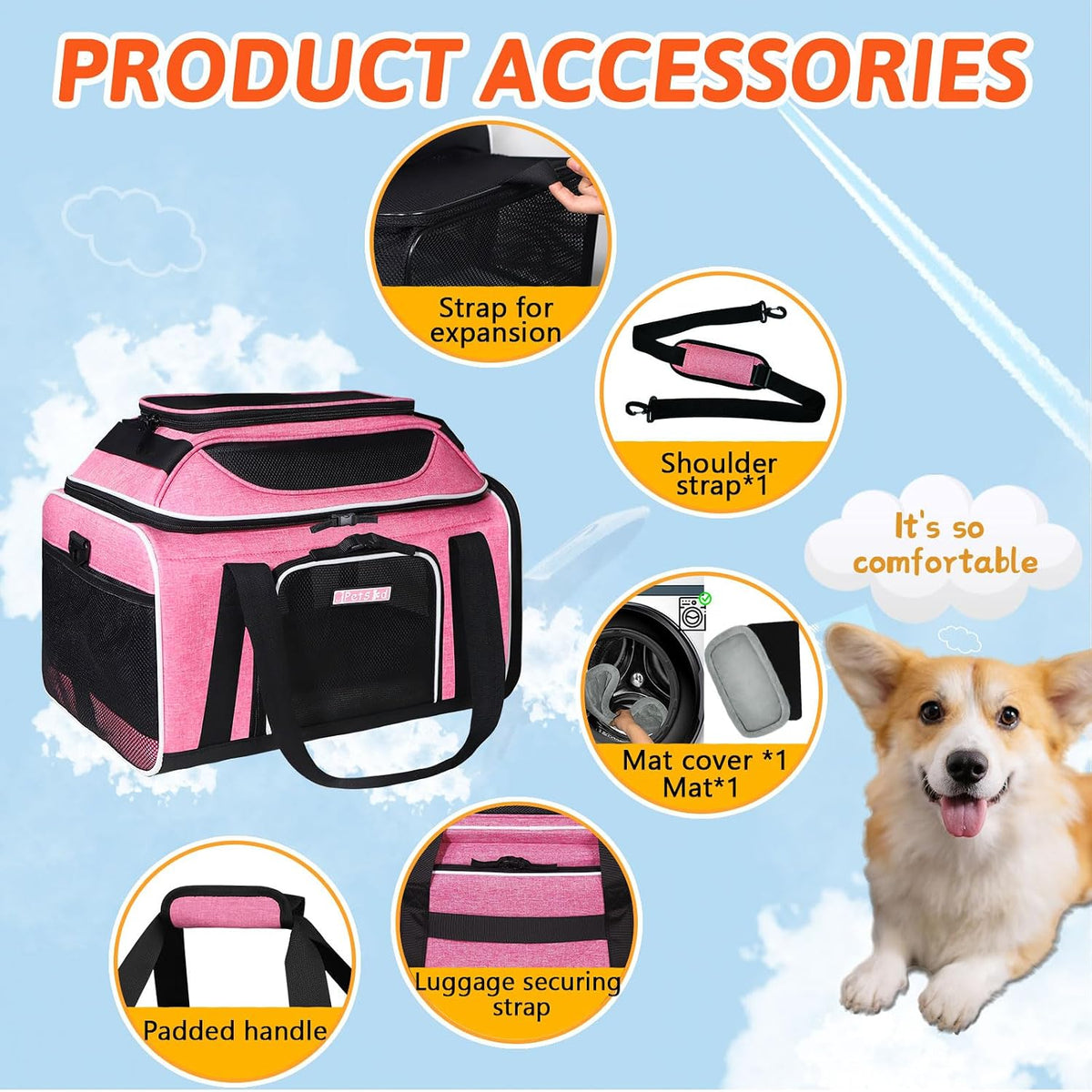 Top and Side Expandable Small Pet Carrier Airline Approved, Blue