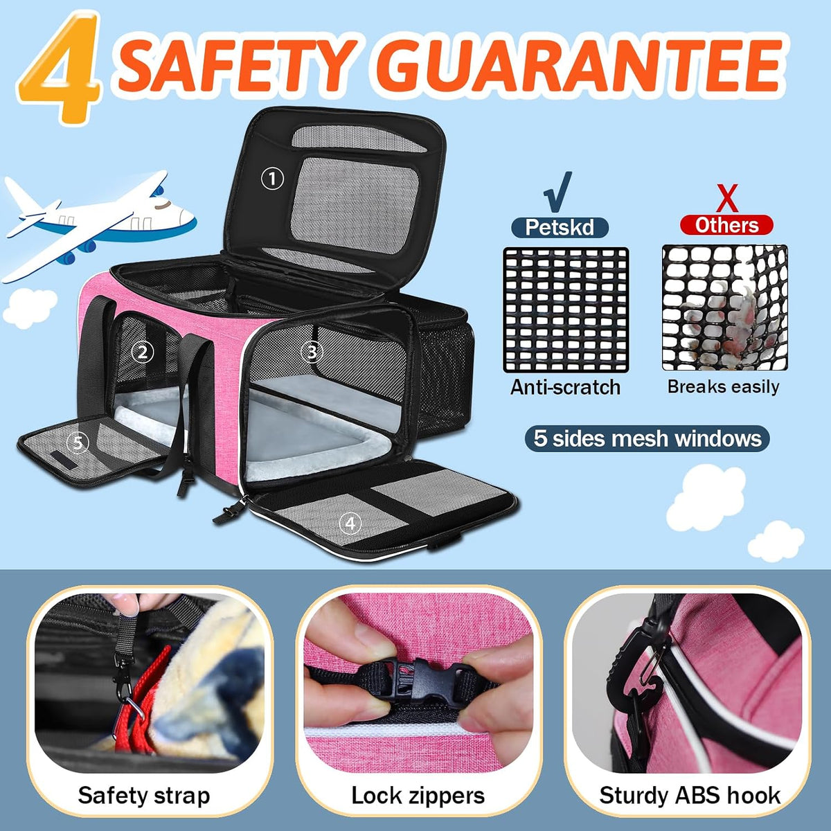 Top and Side Expandable Small Pet Carrier Airline Approved, Blue