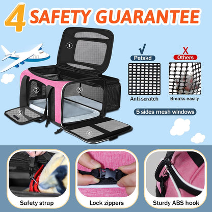 Top and Side Expandable Small Pet Carrier Airline Approved, Blue