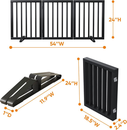 Dog Gates for Doorways Stairs, Foldable Freestanding Pet Gate, Dog Fences Indoor, Bamboo Dog Gates (Natural, 18-55" Wide)