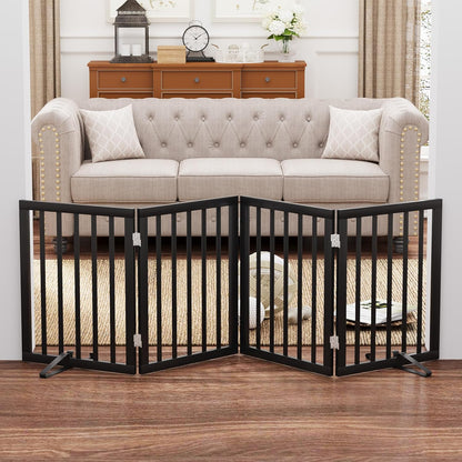 Dog Gates for Doorways Stairs, Foldable Freestanding Pet Gate, Dog Fences Indoor, Bamboo Dog Gates (Natural, 18-55" Wide)