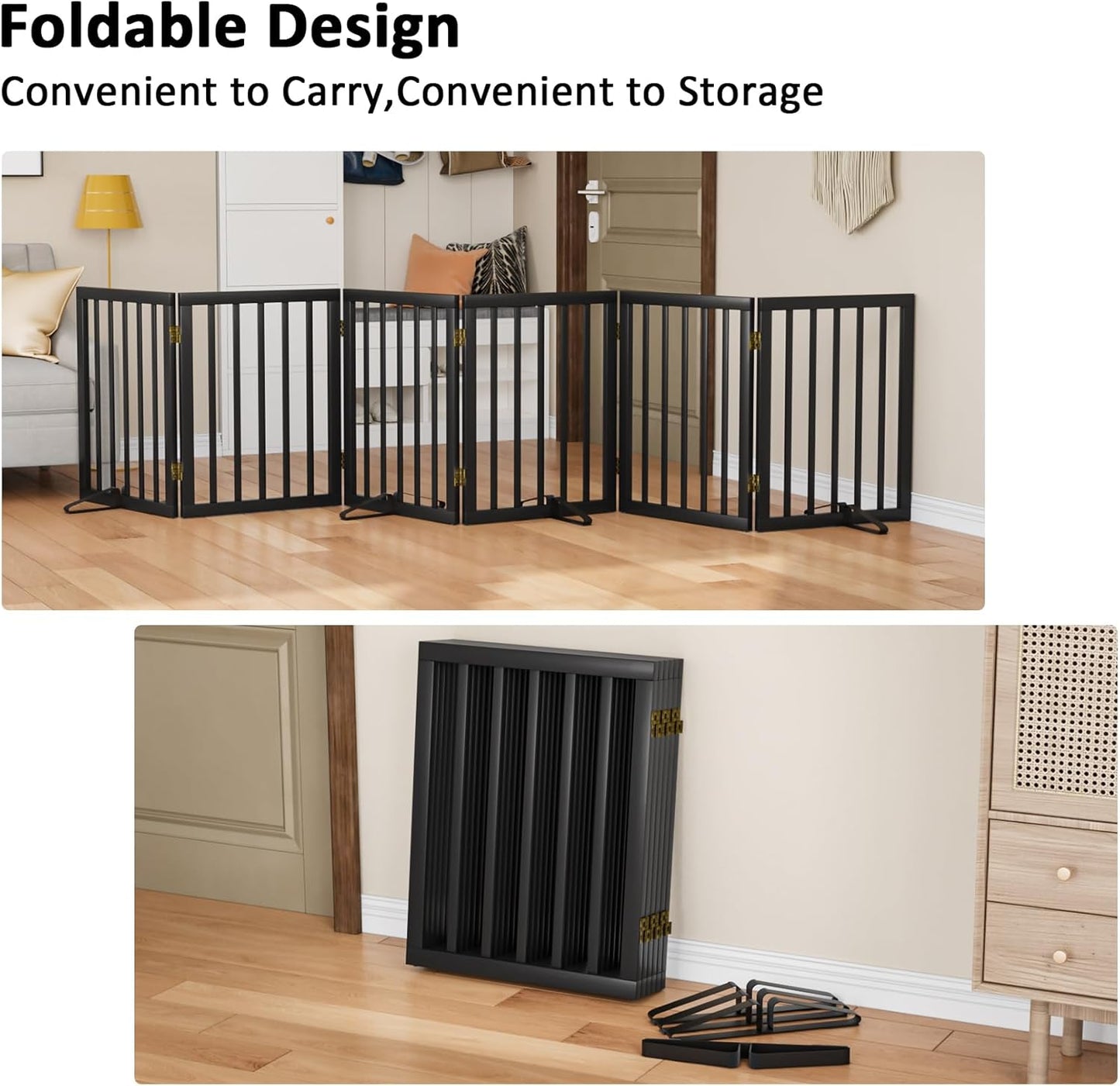 Dog Gates for Doorways Stairs, Foldable Freestanding Pet Gate, Dog Fences Indoor, Bamboo Dog Gates (Natural, 18-55" Wide)