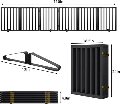 Dog Gates for Doorways Stairs, Foldable Freestanding Pet Gate, Dog Fences Indoor, Bamboo Dog Gates (Natural, 18-55" Wide)