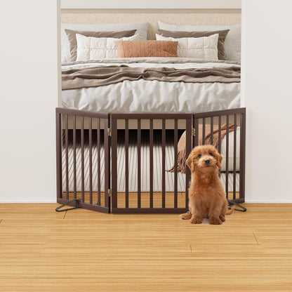 Dog Gates for Doorways Stairs, Foldable Freestanding Pet Gate, Dog Fences Indoor, Bamboo Dog Gates (Natural, 18-55" Wide)