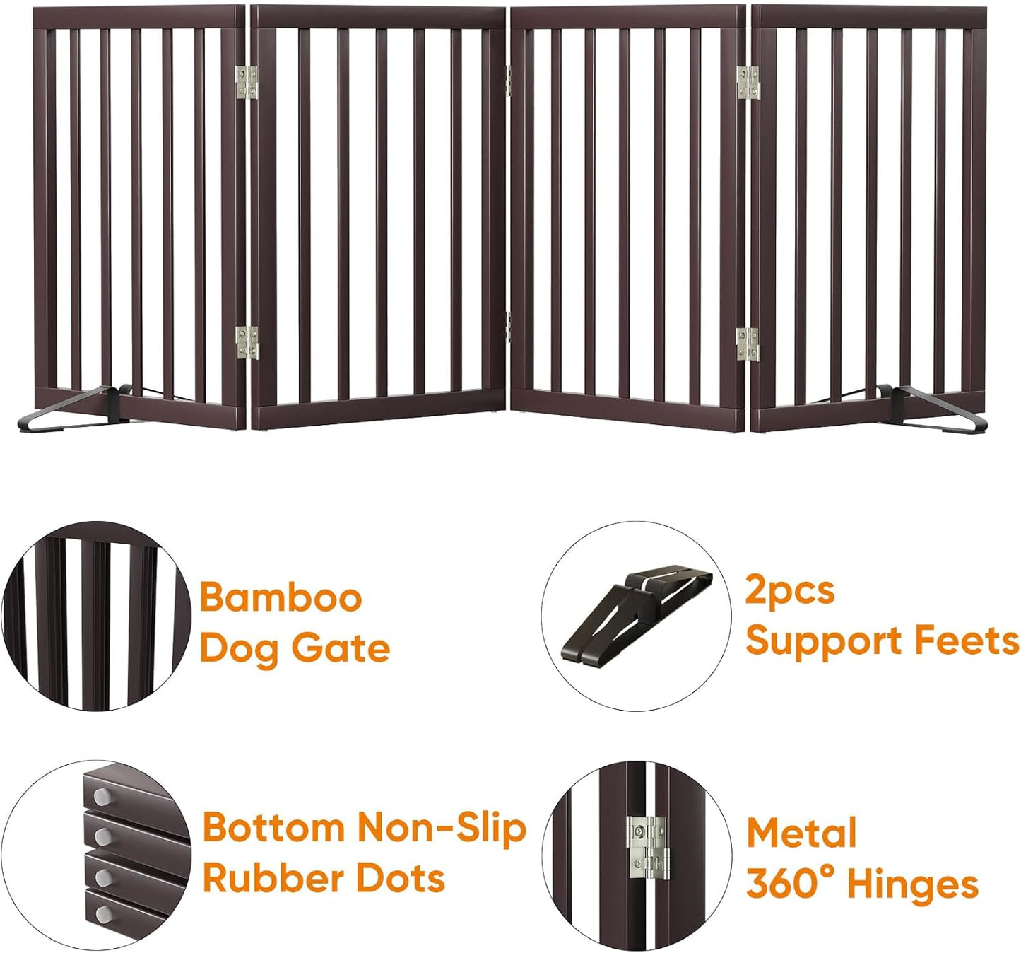 Dog Gates for Doorways Stairs, Foldable Freestanding Pet Gate, Dog Fences Indoor, Bamboo Dog Gates (Natural, 18-55" Wide)