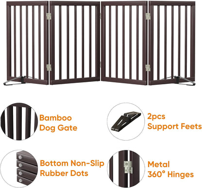 Dog Gates for Doorways Stairs, Foldable Freestanding Pet Gate, Dog Fences Indoor, Bamboo Dog Gates (Natural, 18-55" Wide)