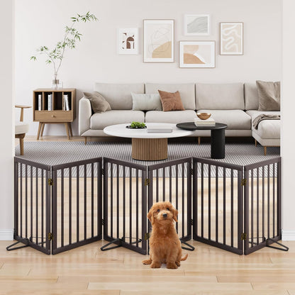 Dog Gates for Doorways Stairs, Foldable Freestanding Pet Gate, Dog Fences Indoor, Bamboo Dog Gates (Natural, 18-55" Wide)