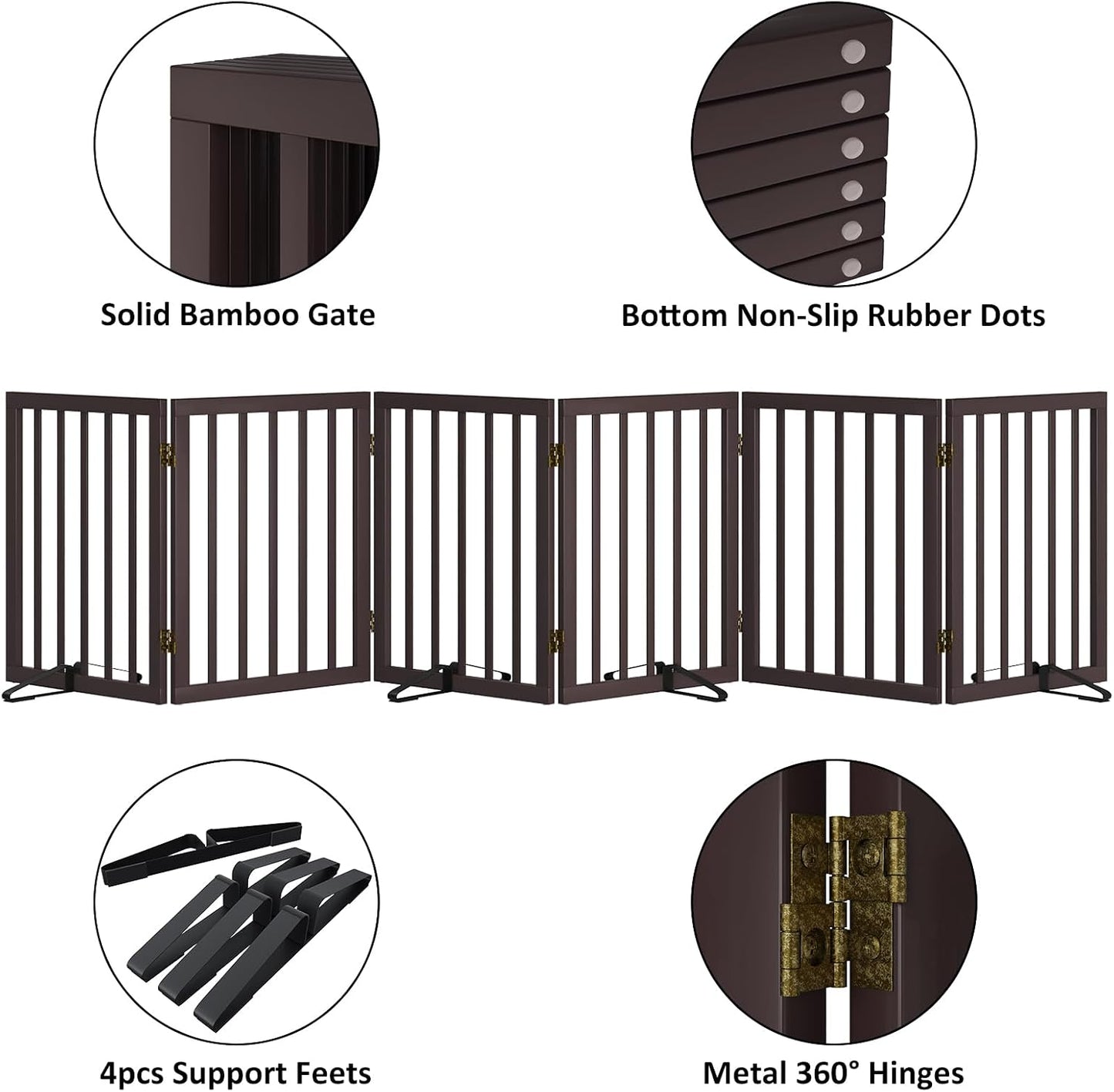 Dog Gates for Doorways Stairs, Foldable Freestanding Pet Gate, Dog Fences Indoor, Bamboo Dog Gates (Natural, 18-55" Wide)