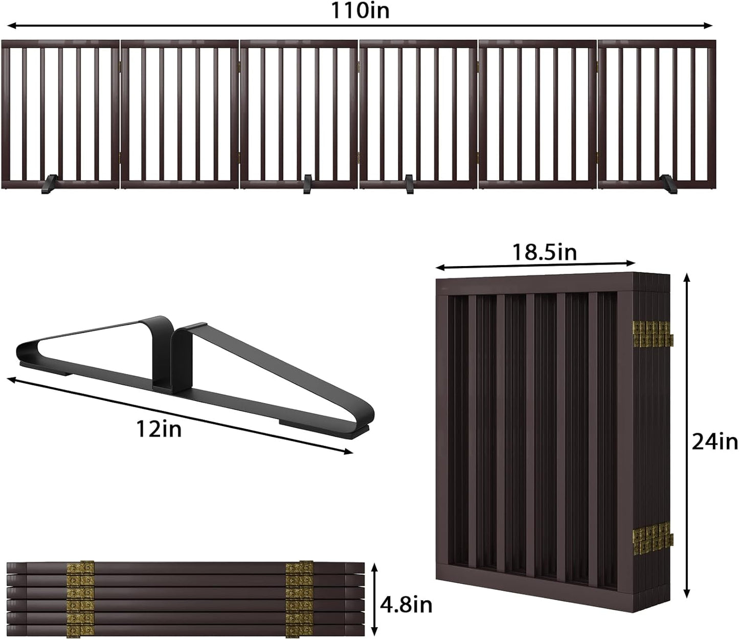 Dog Gates for Doorways Stairs, Foldable Freestanding Pet Gate, Dog Fences Indoor, Bamboo Dog Gates (Natural, 18-55" Wide)