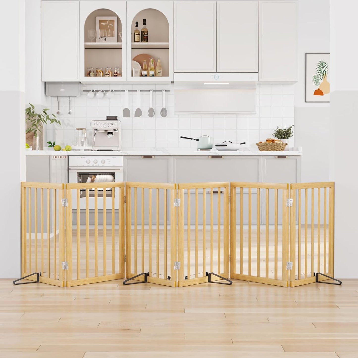 Dog Gates for Doorways Stairs, Foldable Freestanding Pet Gate, Dog Fences Indoor, Bamboo Dog Gates (Natural, 18-55" Wide)
