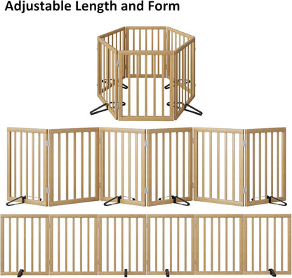 Dog Gates for Doorways Stairs, Foldable Freestanding Pet Gate, Dog Fences Indoor, Bamboo Dog Gates (Natural, 18-55" Wide)