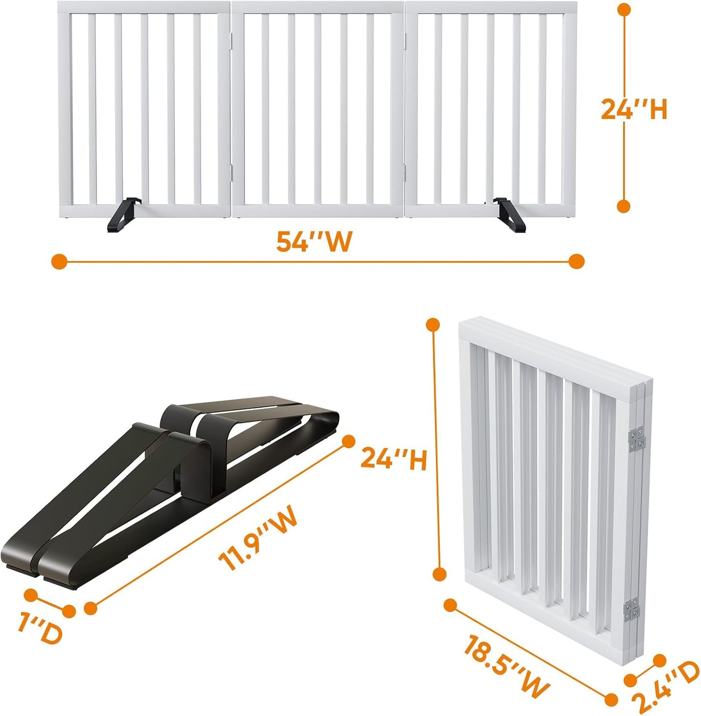 Dog Gates for Doorways Stairs, Foldable Freestanding Pet Gate, Dog Fences Indoor, Bamboo Dog Gates (Natural, 18-55" Wide)