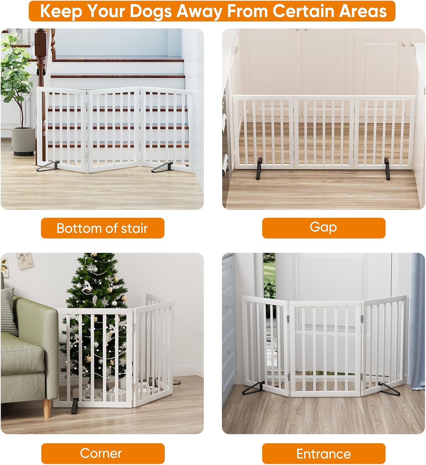 Dog Gates for Doorways Stairs, Foldable Freestanding Pet Gate, Dog Fences Indoor, Bamboo Dog Gates (Natural, 18-55" Wide)