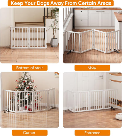 Dog Gates for Doorways Stairs, Foldable Freestanding Pet Gate, Dog Fences Indoor, Bamboo Dog Gates (Natural, 18-55" Wide)
