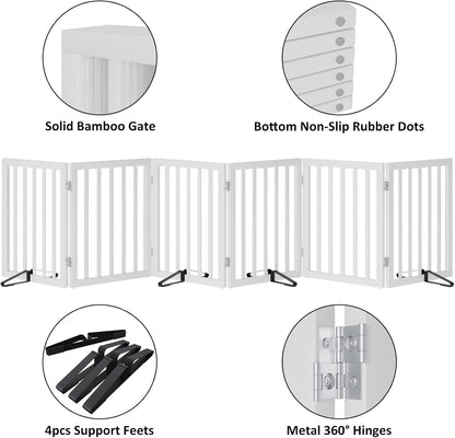 Dog Gates for Doorways Stairs, Foldable Freestanding Pet Gate, Dog Fences Indoor, Bamboo Dog Gates (Natural, 18-55" Wide)