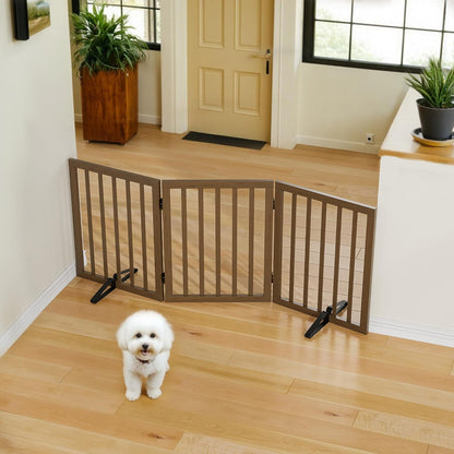 Dog Gates for Doorways Stairs, Foldable Freestanding Pet Gate, Dog Fences Indoor, Bamboo Dog Gates (Natural, 18-55" Wide)