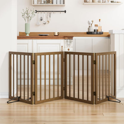 Dog Gates for Doorways Stairs, Foldable Freestanding Pet Gate, Dog Fences Indoor, Bamboo Dog Gates (Natural, 18-55" Wide)