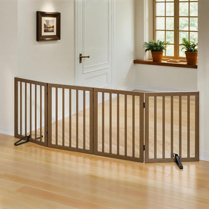 Dog Gates for Doorways Stairs, Foldable Freestanding Pet Gate, Dog Fences Indoor, Bamboo Dog Gates (Natural, 18-55" Wide)