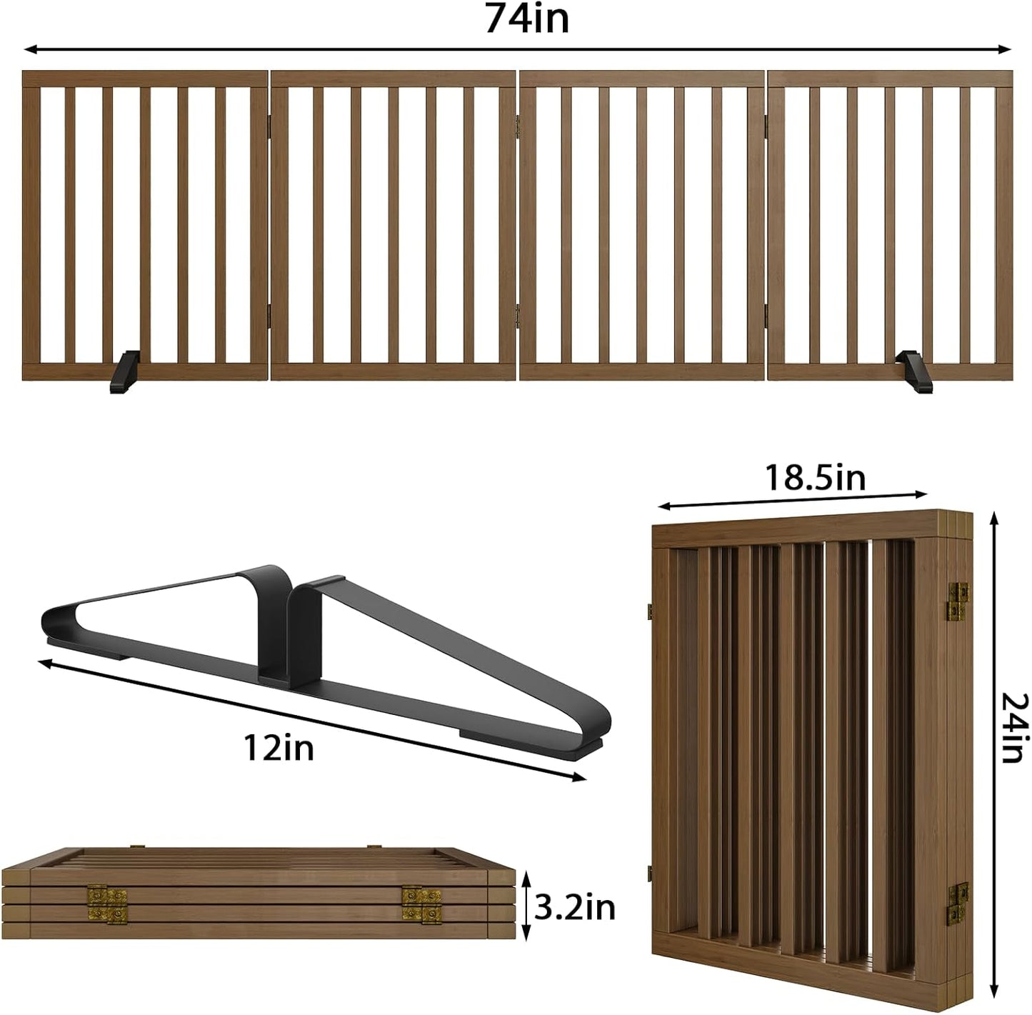 Dog Gates for Doorways Stairs, Foldable Freestanding Pet Gate, Dog Fences Indoor, Bamboo Dog Gates (Natural, 18-55" Wide)